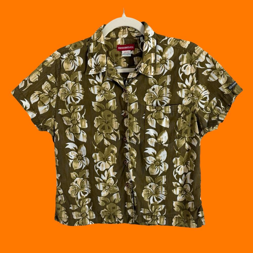 90's vintage earthy tropical floral 100% cotton boxy top MEDIUM union bay